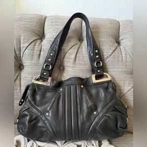 B. Makowsky Black Leather Bag Purse Handbag